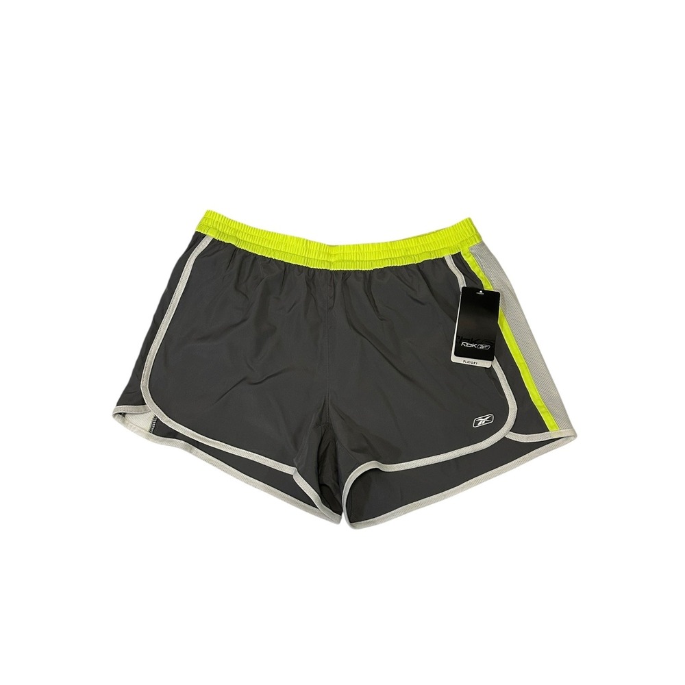 NWT Reebok PlayDry Womens Large Gray Neon Yellow Running Shorts‎ Lined